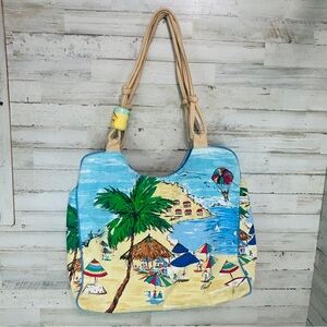 OUNSBY Beach Elements Beach Artsy Backpack Unique Canvas Bag Ocean Blue Sand